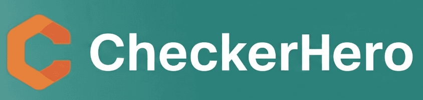 Wortmarke CheckerHero auf tuerkisfarbener Fläche