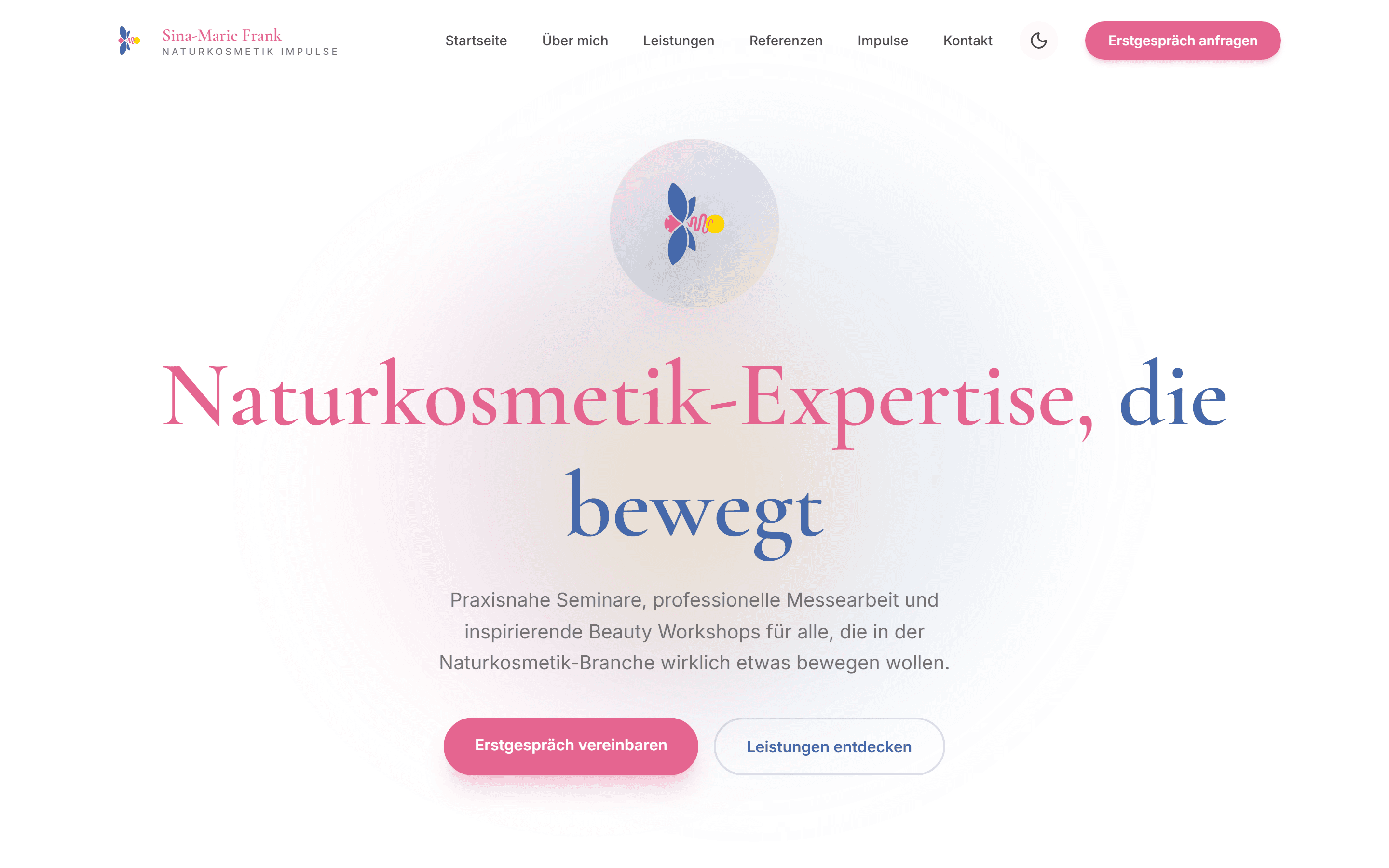 Startseite von Naturkosmetik Impulse mit der Überschrift Naturkosmetik-Expertise, die bewegt